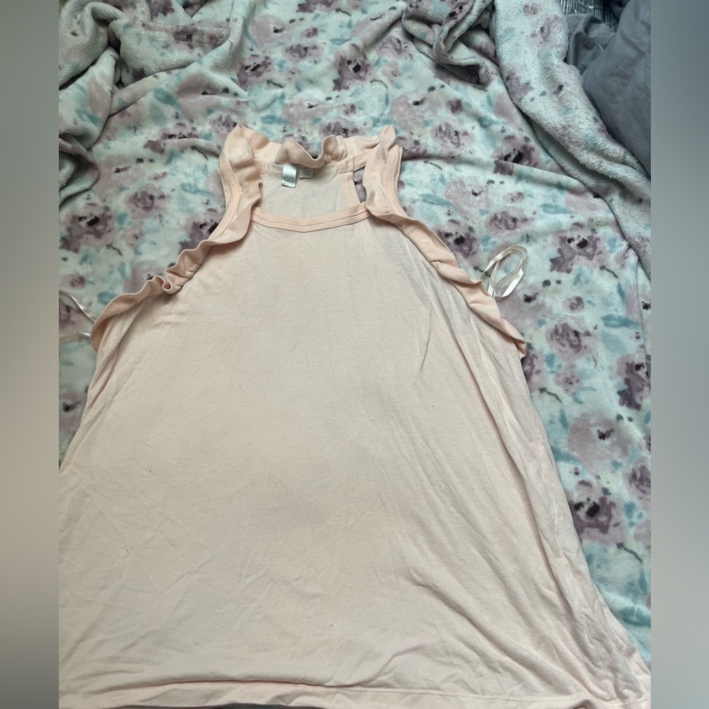 3 Ruffle Tanks. Size XL. Blush and Gray.